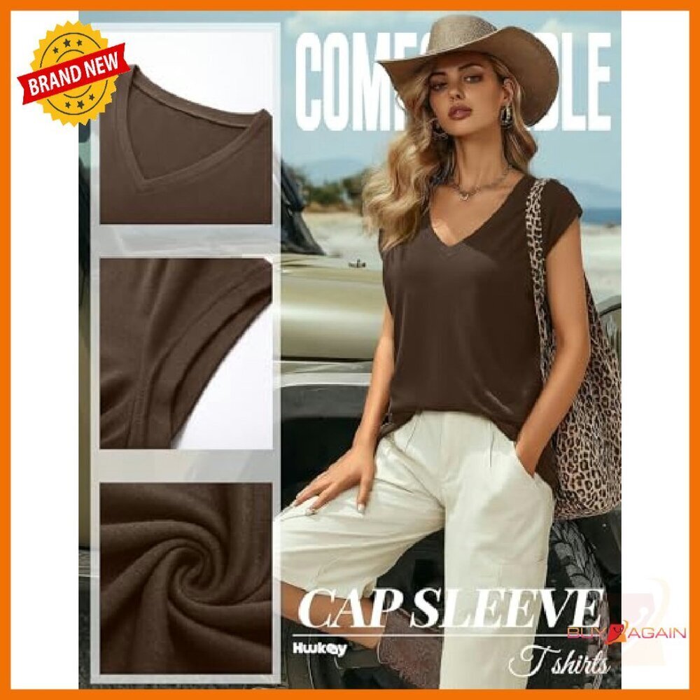 3 Pack V-Neck Tees, Cap Sleeve, Loose Fit, Poly-Cotton-Spandex Blend - Picture 5 of 8